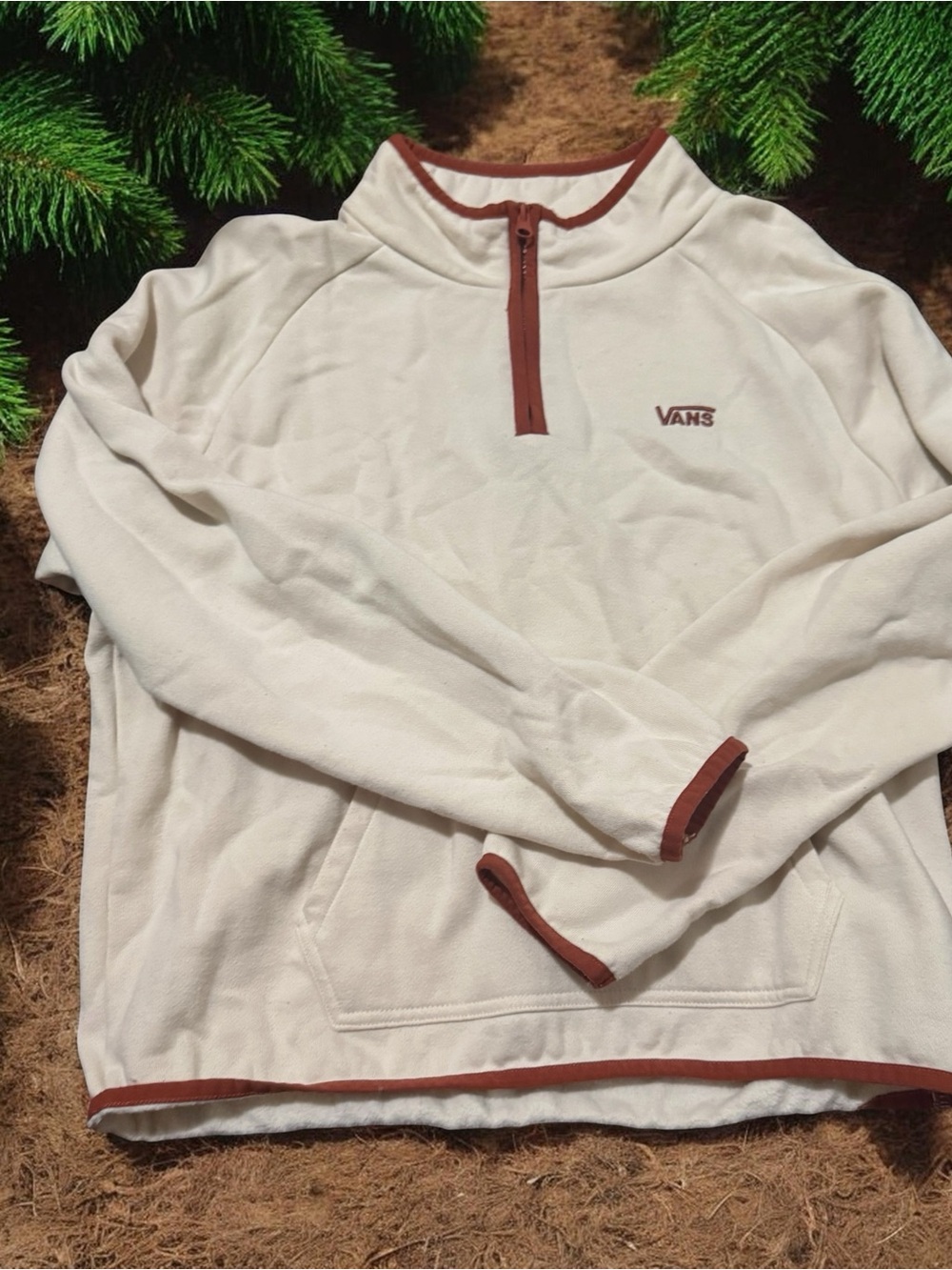 Vans Cream Half-Zip Pullover with Brown Trim